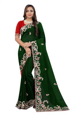 Green embroidered organza saree with blouse 1