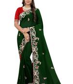 Green embroidered organza saree with blouse