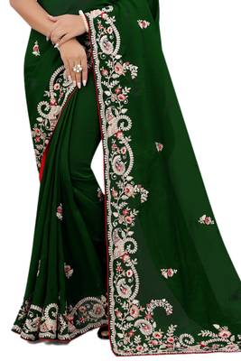 Green embroidered organza saree with blouse 2