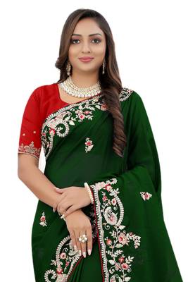 Green embroidered organza saree with blouse 3