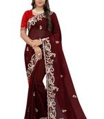 Maroon embroidered organza saree with blouse