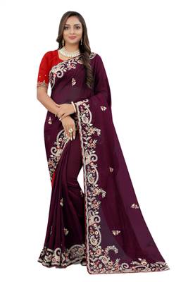 Purple embroidered organza saree with blouse 1