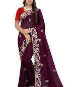 Purple embroidered organza saree with blouse