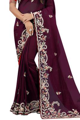 Purple embroidered organza saree with blouse 2