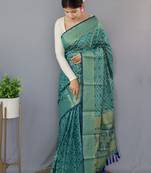 Teal woven banarasi saree with blouse
