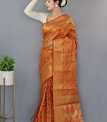 Orange woven banarasi saree with blouse