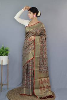 Grey woven banarasi saree with blouse