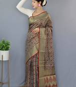 Grey woven banarasi saree with blouse