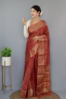 Purple woven banarasi saree with blouse