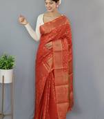 Red woven banarasi saree with blouse