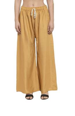 PAVONINE Beige Color Straight Fit Rayon Fabric Palazzo 1