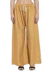 PAVONINE Beige Color Straight Fit Rayon Fabric Palazzo