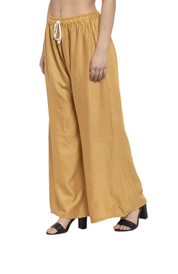 PAVONINE Beige Color Straight Fit Rayon Fabric Palazzo 3