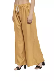 PAVONINE Beige Color Straight Fit Rayon Fabric Palazzo
