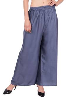PAVONINE Grey Color Straight Fit Rayon Fabric Palazzo