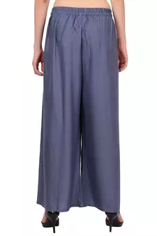 PAVONINE Grey Color Straight Fit Rayon Fabric Palazzo
