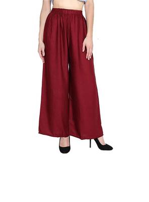PAVONINE Maroon Color Straight Fit Rayon Fabric Palazzo 1