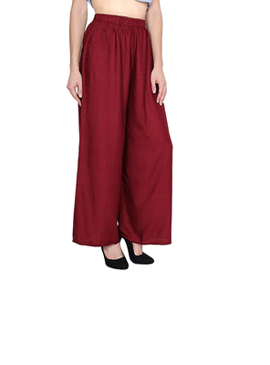 PAVONINE Maroon Color Straight Fit Rayon Fabric Palazzo 3