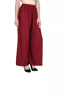 PAVONINE Maroon Color Straight Fit Rayon Fabric Palazzo