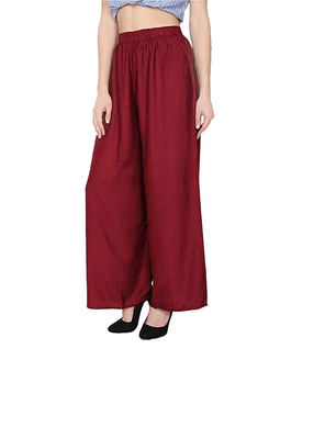 PAVONINE Maroon Color Straight Fit Rayon Fabric Palazzo 4