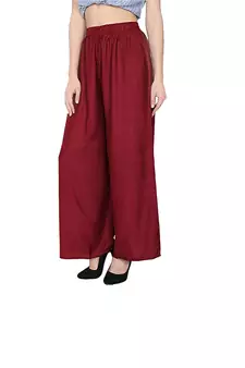 PAVONINE Maroon Color Straight Fit Rayon Fabric Palazzo