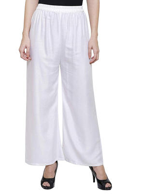 PAVONINE White Color Straight Fit Rayon Fabric Palazzo 1