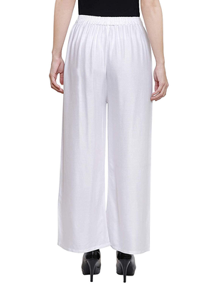 PAVONINE White Color Straight Fit Rayon Fabric Palazzo 2