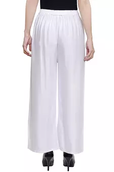 PAVONINE White Color Straight Fit Rayon Fabric Palazzo