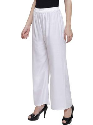 PAVONINE White Color Straight Fit Rayon Fabric Palazzo 3
