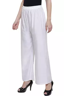 PAVONINE White Color Straight Fit Rayon Fabric Palazzo