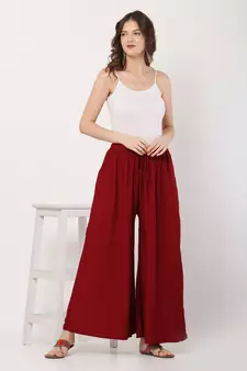 PAVONINE Maroon Color Rayon Fabric Jumbo pant