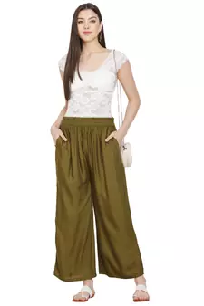 PAVONINE Mehandi Color Rayon Fabric Jumbo pant