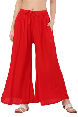 PAVONINE Red Color Rayon Fabric Jumbo pant 1