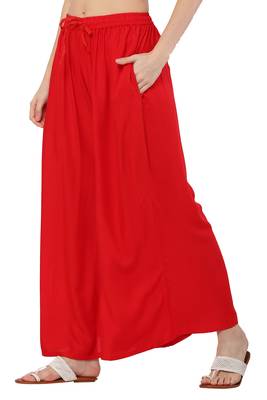 PAVONINE Red Color Rayon Fabric Jumbo pant 3