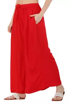 PAVONINE Red Color Rayon Fabric Jumbo pant
