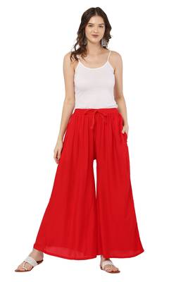 PAVONINE Red Color Rayon Fabric Jumbo pant 4