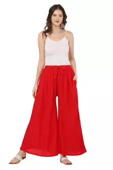 PAVONINE Red Color Rayon Fabric Jumbo pant