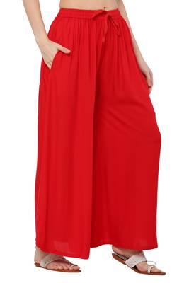 PAVONINE Red Color Rayon Fabric Jumbo pant 5