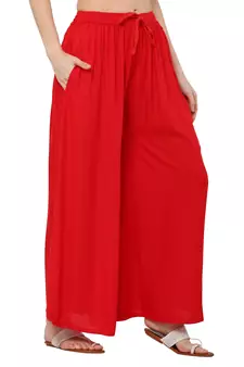 PAVONINE Red Color Rayon Fabric Jumbo pant