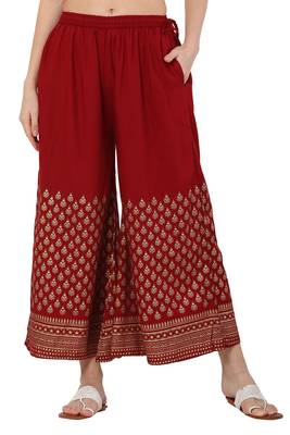 PAVONINE Maroon Color Minar Half Golden Print pant 1