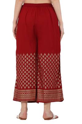 PAVONINE Maroon Color Minar Half Golden Print pant 2