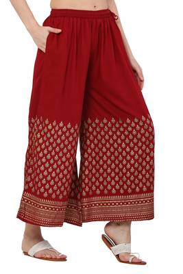 PAVONINE Maroon Color Minar Half Golden Print pant 3