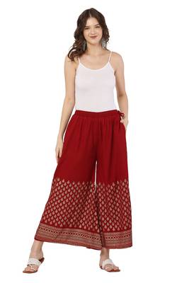 PAVONINE Maroon Color Minar Half Golden Print pant 4