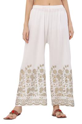 PAVONINE White Color Floral Half Golden Print pant 1