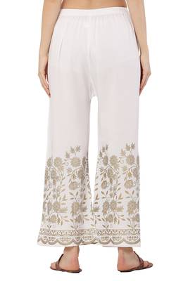 PAVONINE White Color Floral Half Golden Print pant 2
