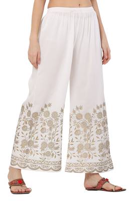 PAVONINE White Color Floral Half Golden Print pant 3