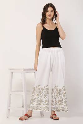 PAVONINE White Color Floral Half Golden Print pant 4