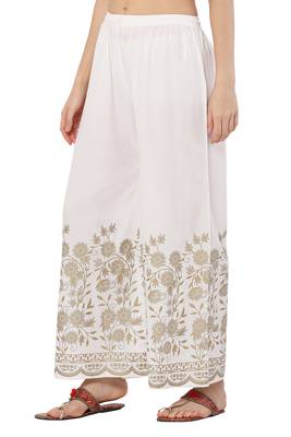 PAVONINE White Color Floral Half Golden Print pant 5