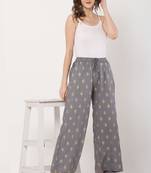 PAVONINE Grey Color Full Golden Leaf Print Palazzo Pant