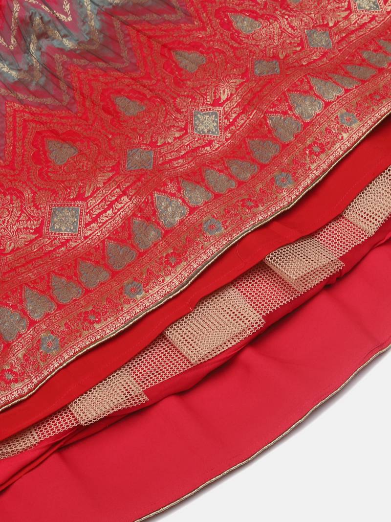 Pink & Grey  Platted  Semi Stitched Lehenga & unstitched Blouse With Dupatta set